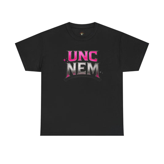 Woman's UNC NEM Graphic Tee — Retro Pink & Black Logo Shirt