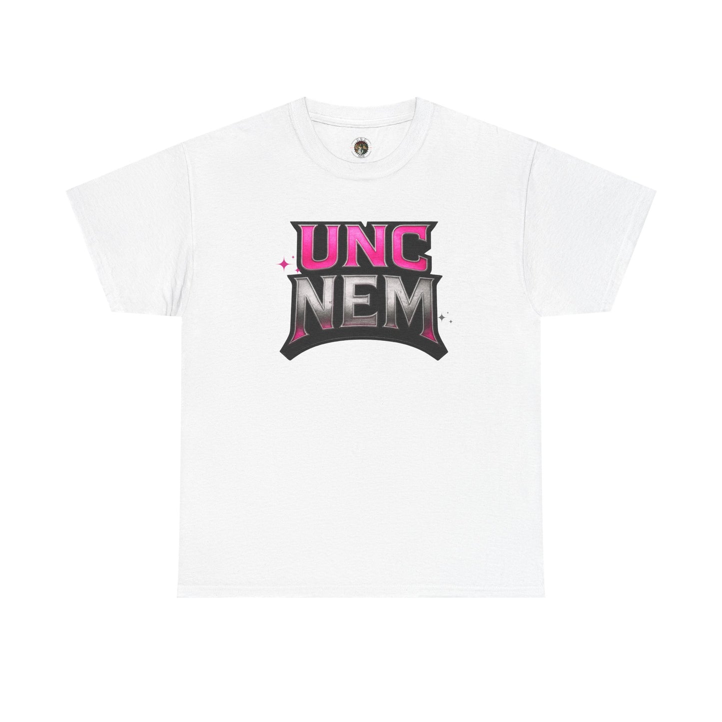 Woman's UNC NEM Graphic Tee — Retro Pink & Black Logo Shirt