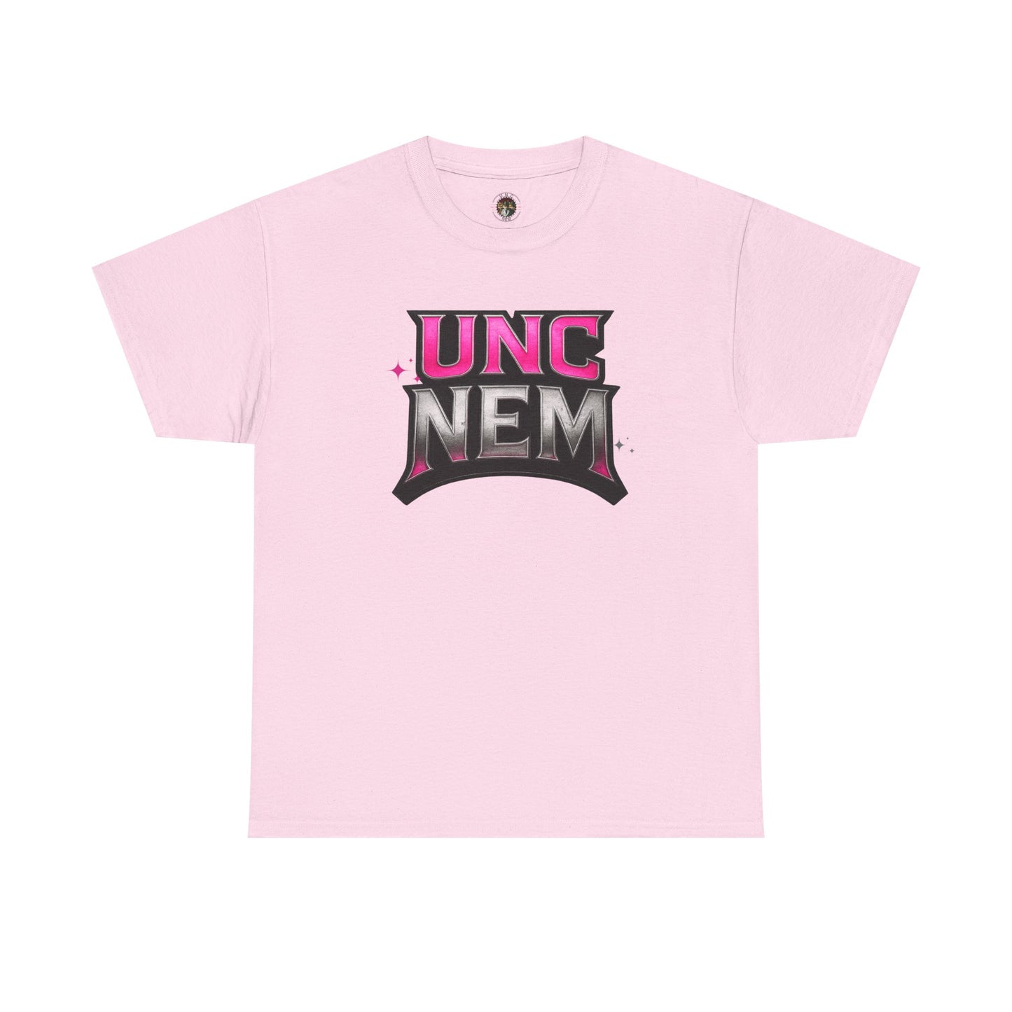 Woman's UNC NEM Graphic Tee — Retro Pink & Black Logo Shirt